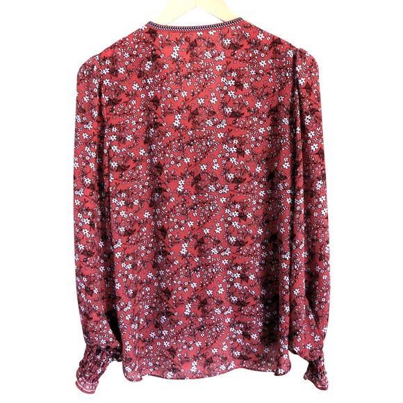 Max Studio Blouse Pink Floral Long Sleeve Boho Wrap with Smocked Accents Med - Picture 2 of 8